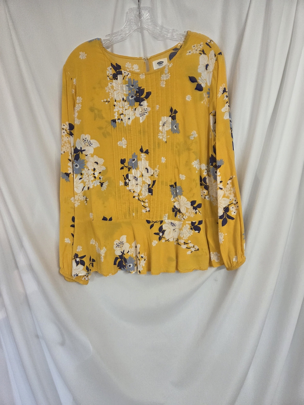 Old Navy Yellow Floral Peplum Long-Sleeve Blouse. Size L